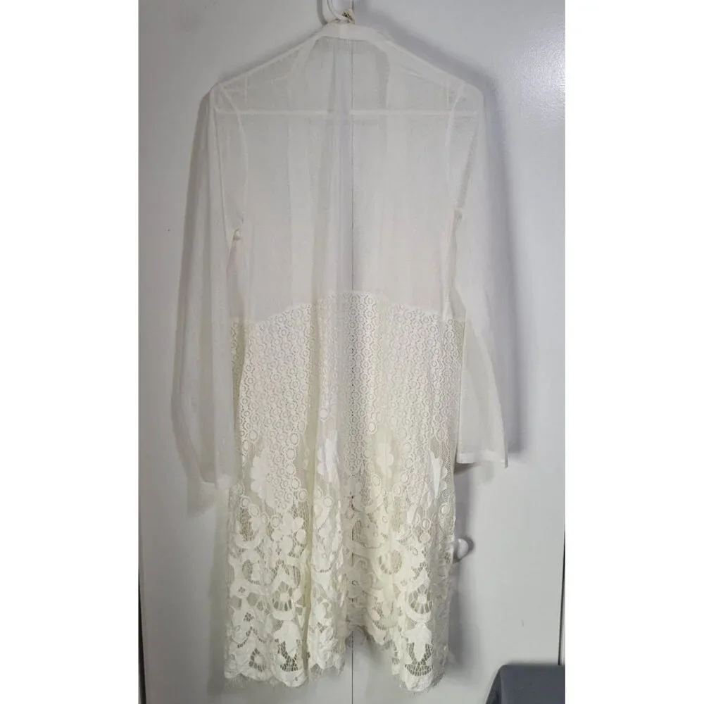 EMBER Women's LG Sheer Boho Kimono Open Cardigan Lace Beach Feminine Coastal - Picture 3 of 11